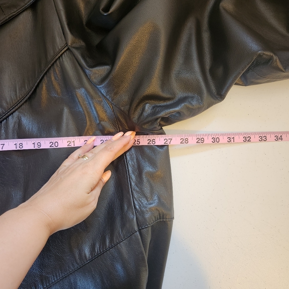 Vintage Black Leather Coat Jacket Midi 90s 1990s Womens Size 1X Loose Oversized - Picture 11 of 15